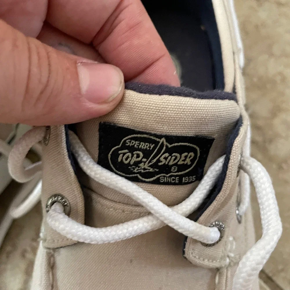 Sperry Top-Sider Mens 9.5 Beige Canvas Boat Shoes 0777144 A4-CH17 Neutral Casual